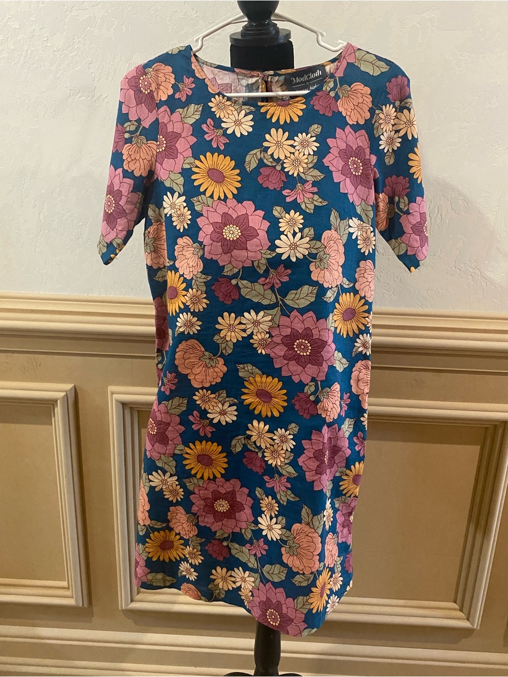 Modcloth Teal Floral Shift Dress with Pink and Yellow Blooms